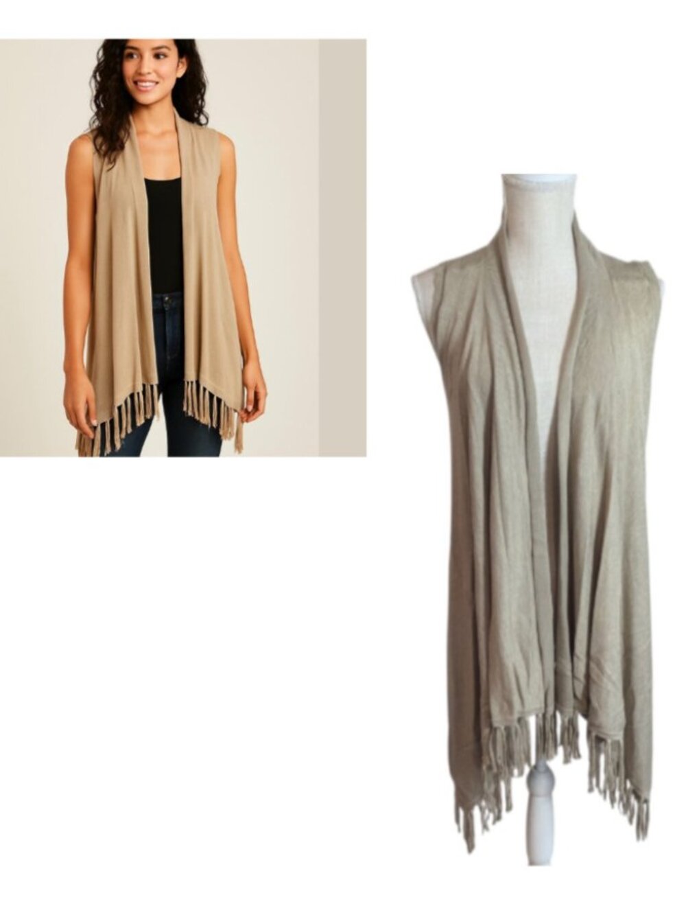 Joseph A Beige Fringe Sweater Knit Vest Cardigan XS